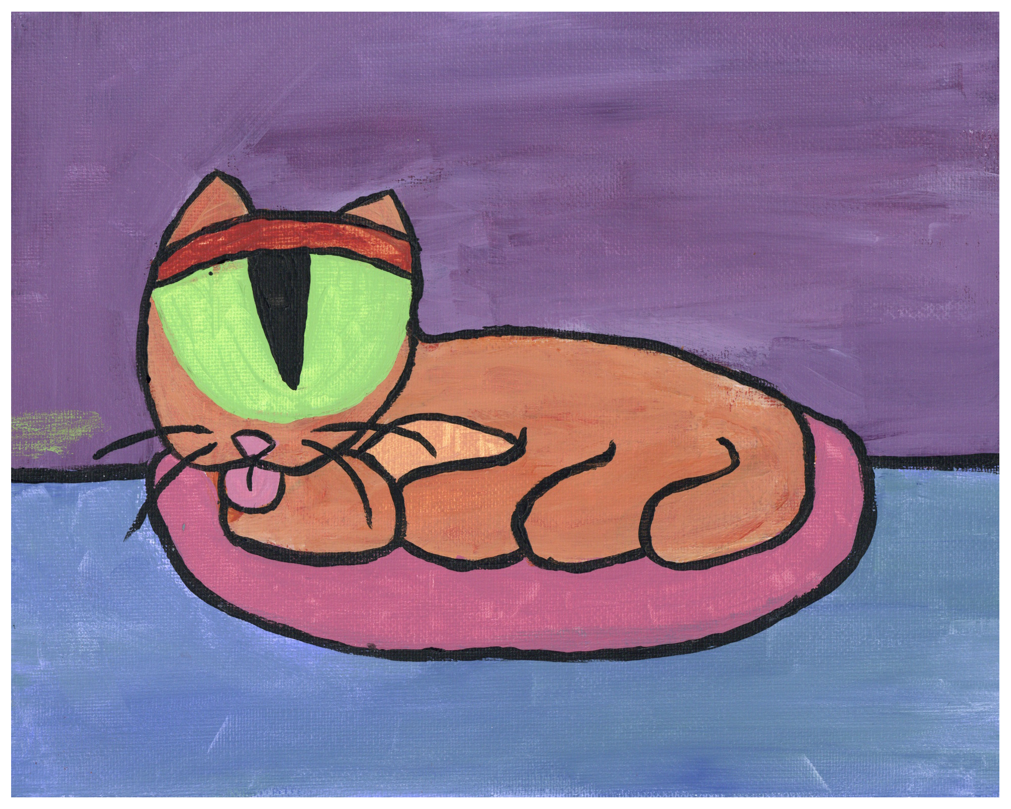 orange cat laying in cat bed
