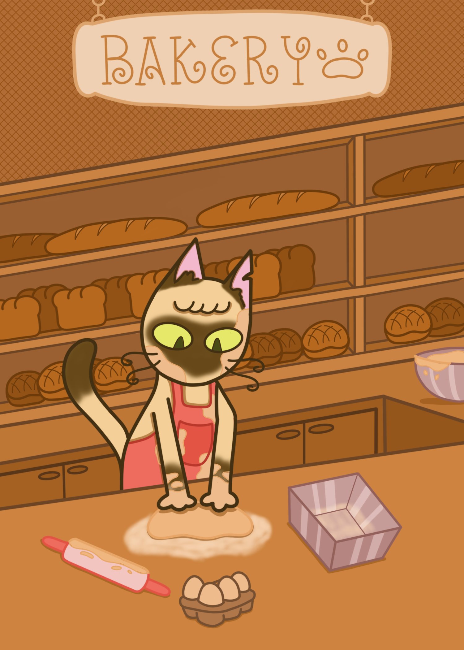 siamese cat in a bakery