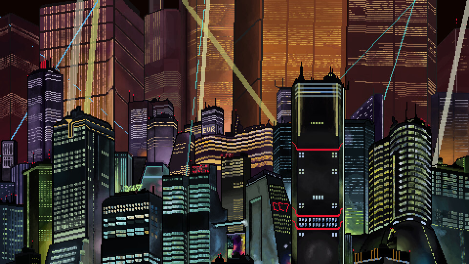 pixelated city skyline