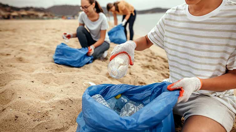 beach clean up in progress