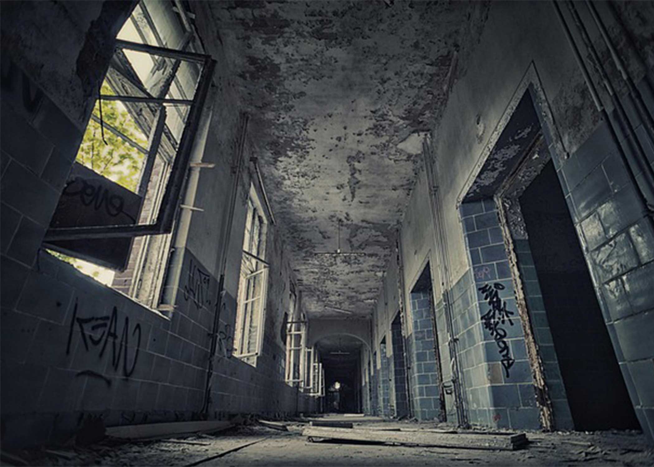 Abandoned building covered in rubble