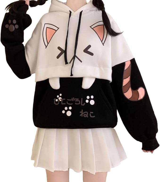 color blocked brown and cream oversized sweatshirt with cat design