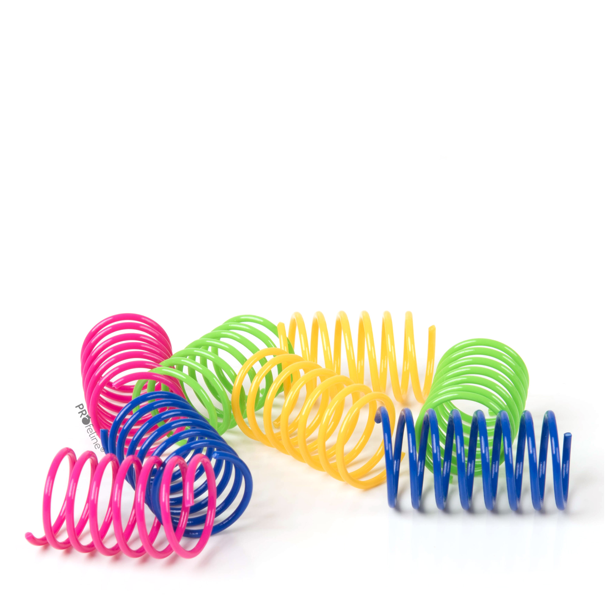 a cat playing with multicolored plastic springs