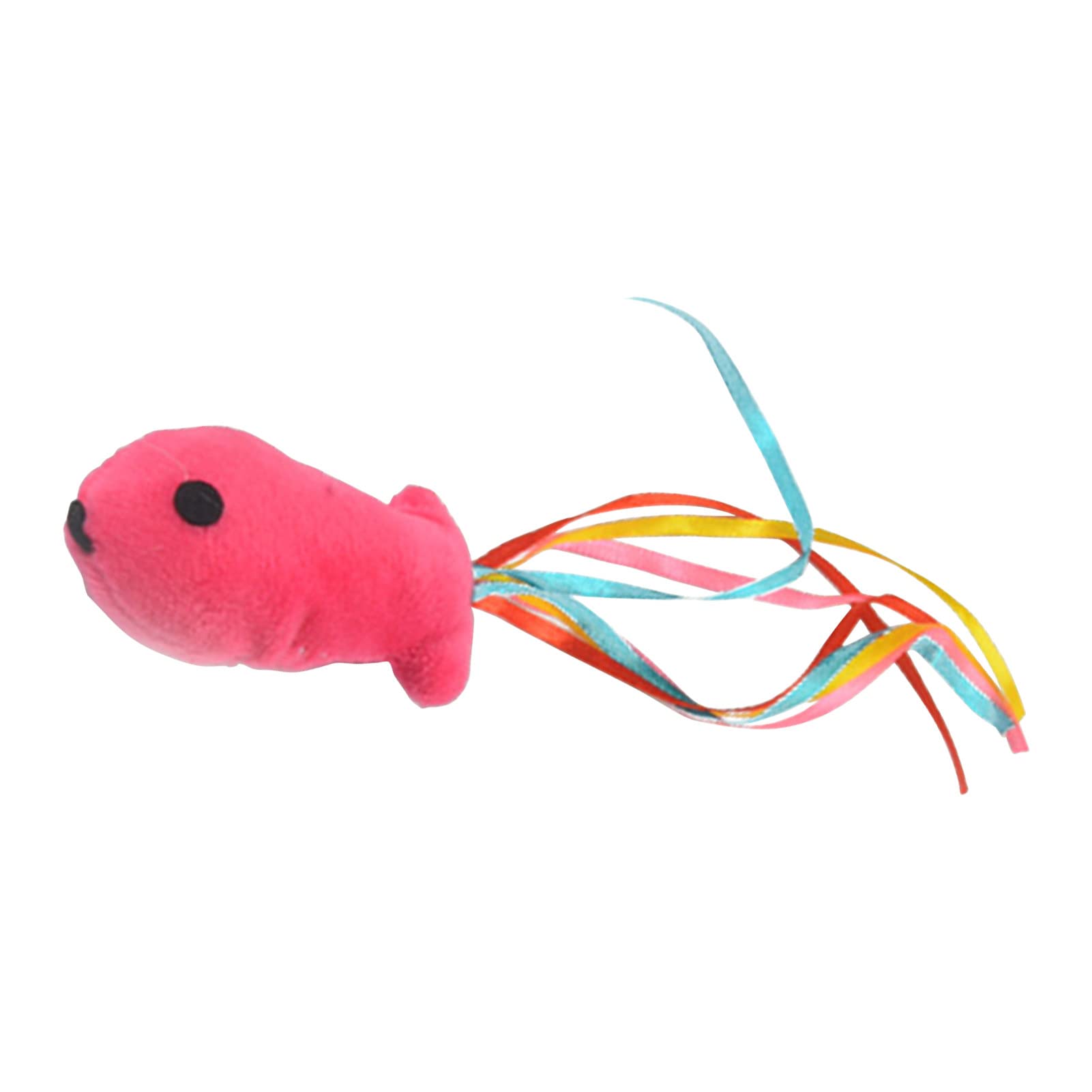 a fish cat toy with ribbons attached to the end