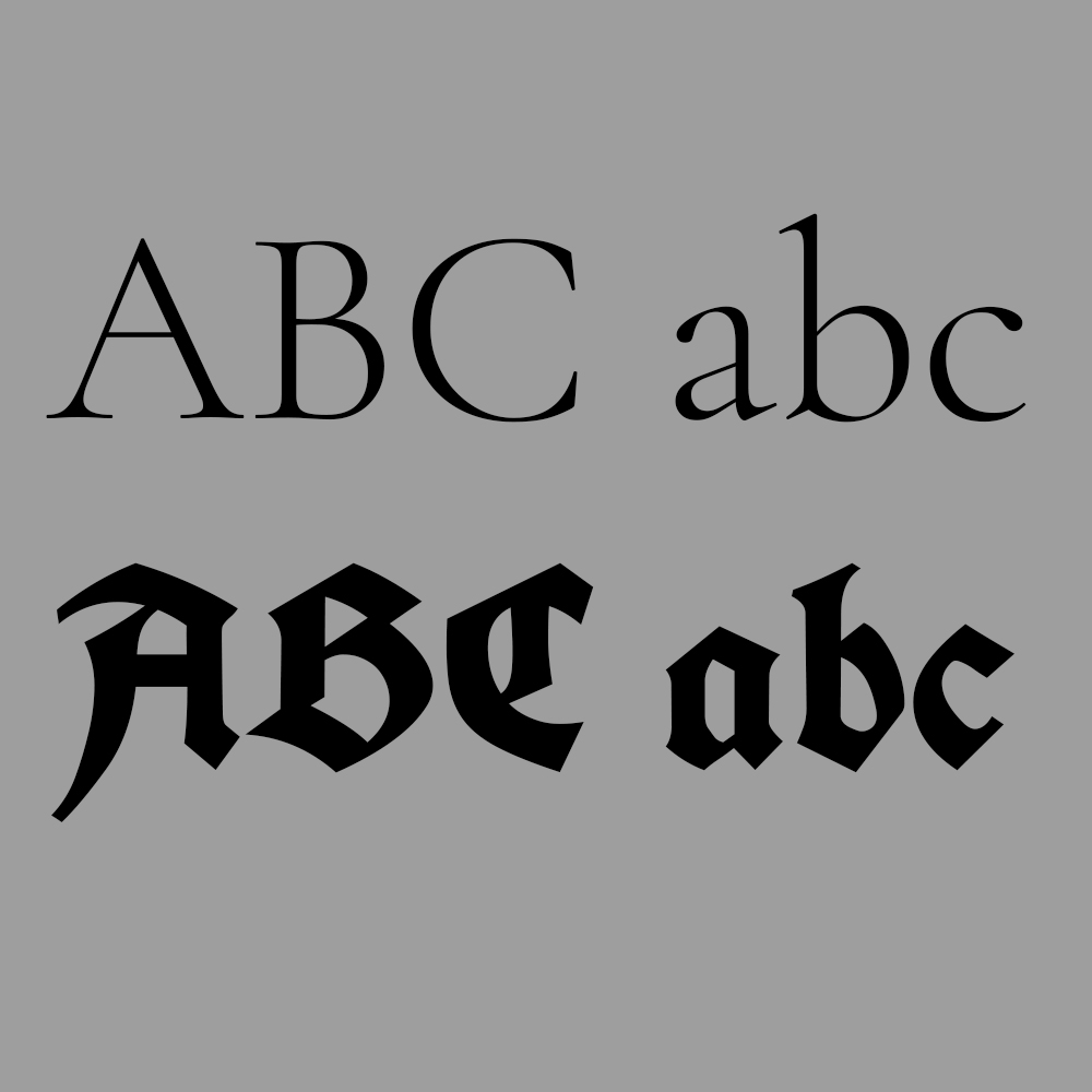 Gothic font sample: ABC abc
