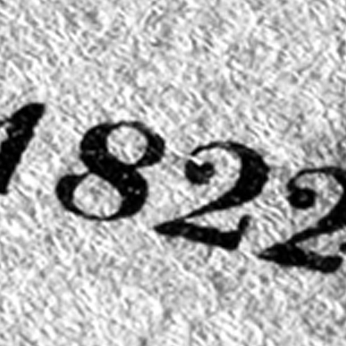Close-up of old printed numbers 1822